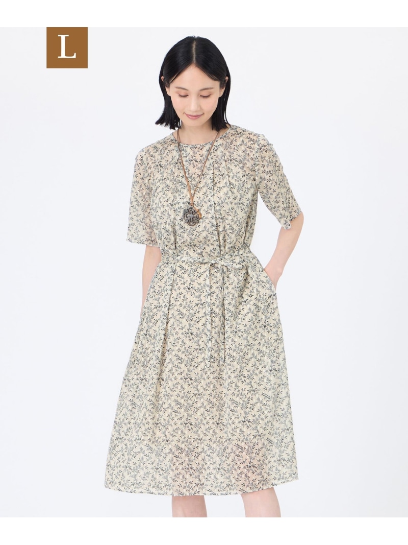 【SALE／22%OFF】【L】【ウォッシャブル】シャドーフラワープリントワンピース TRANS WORK サンヨー エルサイズ ワンピース・ドレス ワンピース ホワイト ネイビー【RBA_E】【送料無料】[ Fashion]