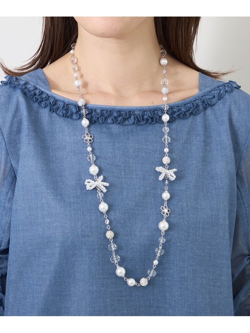 リボン&フラワーネックレス TO BE CHIC トゥー ビー シック アクセサリー・腕時計 ネックレス ホワイト【送料無料】[ Fashion]