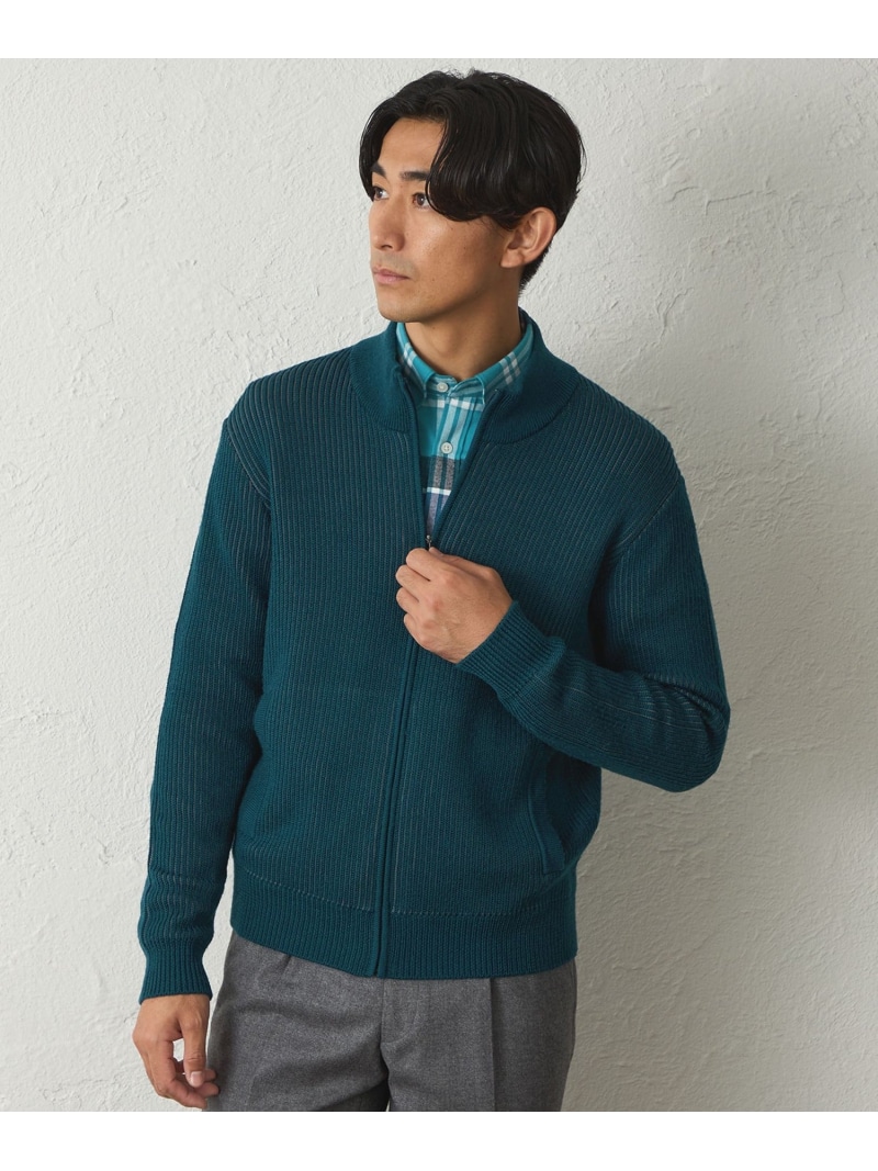 【SALE／35%OFF】ストライプタックフルジップアップニット BAKER STREET ベイカー・ストリート トップス ニット グリーン レッド ホワイト ネイビー【RBA_E】【送料無料】[ Fashion]
