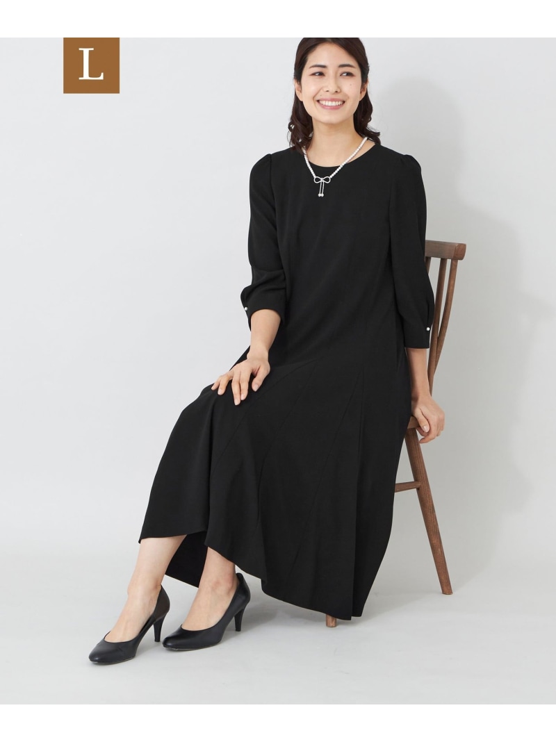 【L】バックサテンパネルライン フレアワンピース TO BE CHIC サンヨー エルサイズ ワンピース・ドレス ドレス ブラック ピンク【送料無料】[ Fashion]