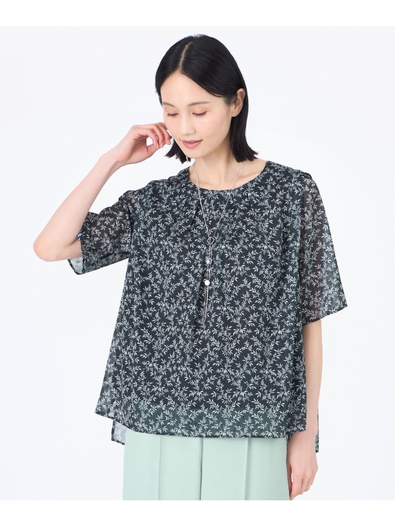 【SALE／21%OFF】【ウォッシャブル】シャドーフラワープリントプルオーバーブラウス TRANS WORK トランスワーク トップス シャツ・ブラウス ネイビー ホワイト【RBA_E】【送料無料】[ Fashion]