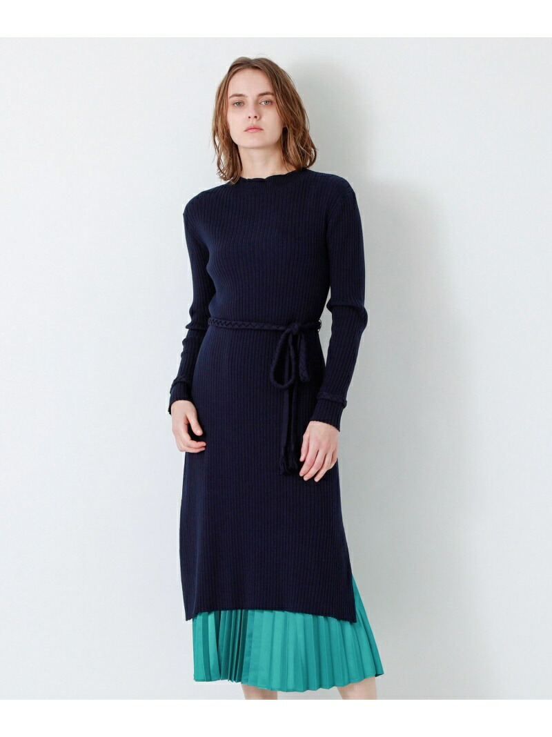 Rakuten ラブレス 大好評ビッグ割引 ワンピース 送料無料 Rakuten ネイビー ベージュ シャツワンピース Loveless ドレス ニット ワンピース ラブレス ネイビー ドレス Loveless レディース Select プリーツ Fashion Sanyo レイヤード
