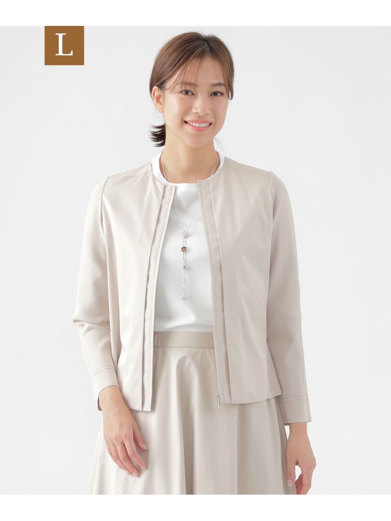 【SALE／18%OFF】【L】【ウォッシャブル】【セットアップ対応】ストレッチタフタコンビネーションノーカラージャケット TRANS WORK サンヨー エルサイズ ジャケット・アウター ノーカラージャケット ベージュ ネイビー【RBA_E】【送料無料】[ Fashion]