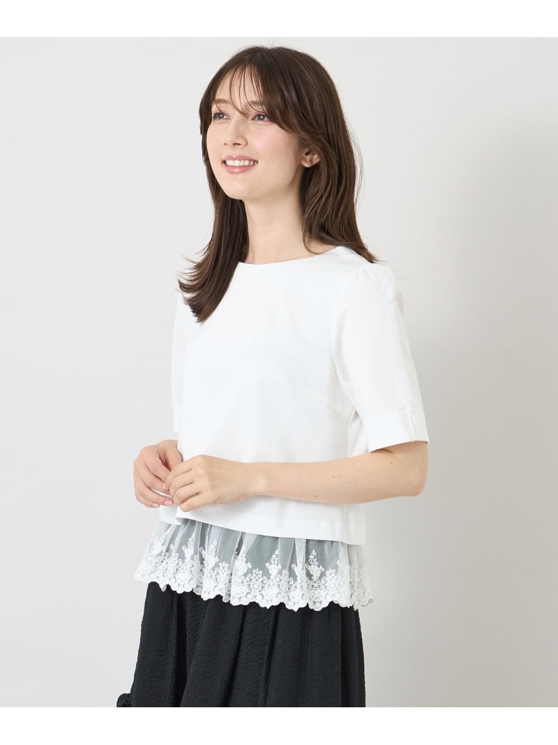 ポンチレースドッキング カットソー TO BE CHIC トー ビー 今めかしい トップス カットソー・プルオーバー 白いこと 黒いこと【貨物輸送無料】[ Fashion]