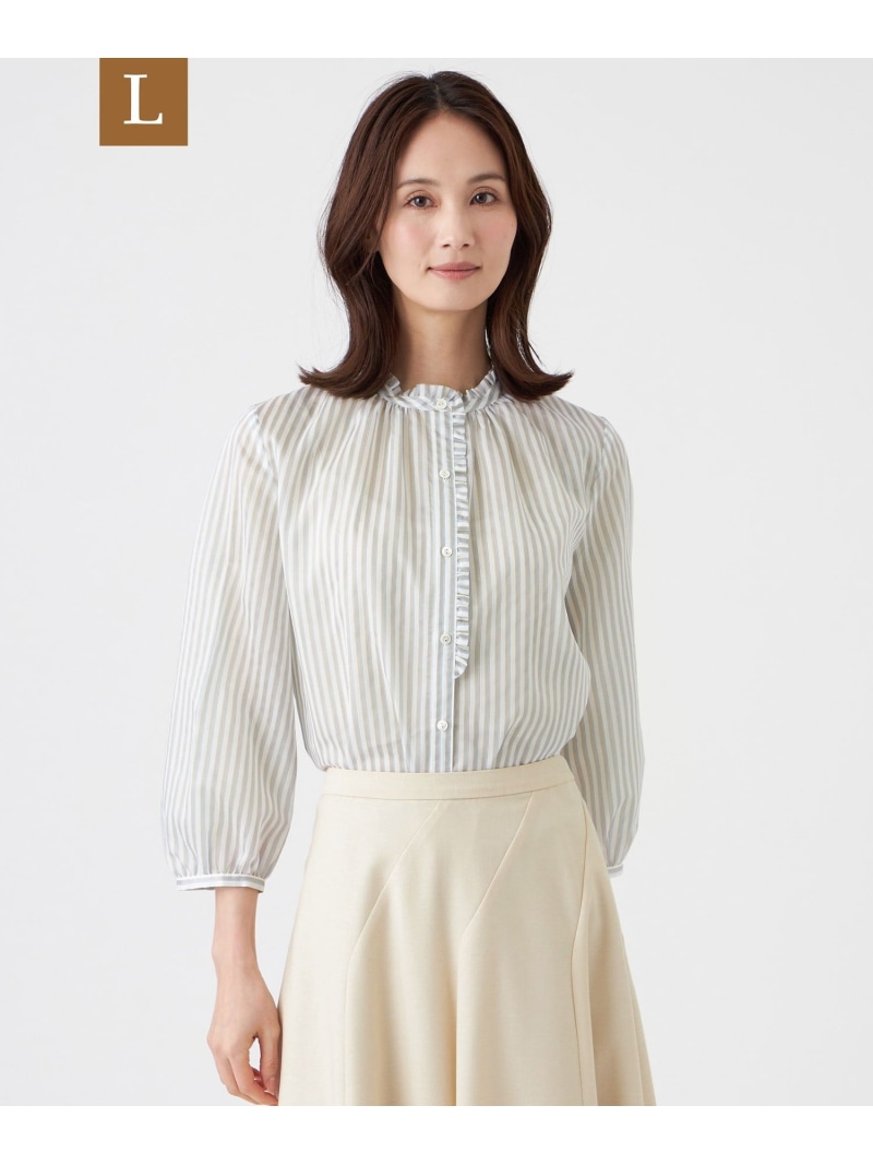 【L】【ウォッシャブル】マルチストライプブラウス TRANS WORK サンヨー エルサイズ トップス シャツ・ブラウス ピンク グレー ネイビー【送料無料】[ Fashion]