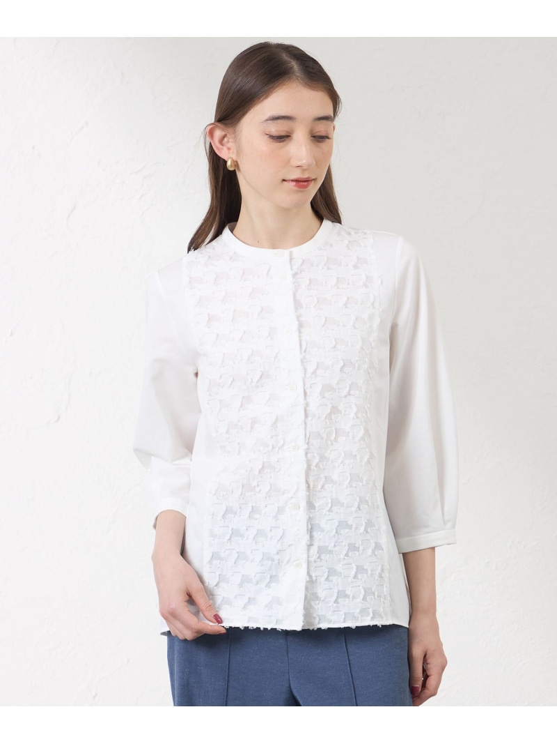 【接触冷感・UV対策】Blousey ジャカード切替 プルオーバー AMACA アマカ トップス カットソー・Tシャツ ブラック ホワイト【送料無料】[ Fashion]