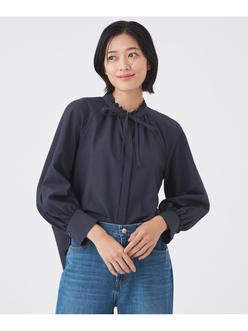 【SALE／23%OFF】【ウォッシャブル/吸水速乾/防シワ】ギンガムサッカーブラウス TRANS WORK トランスワーク トップス シャツ・ブラウス ホワイト ネイビー【RBA_E】【送料無料】[ Fashion] 12,496円