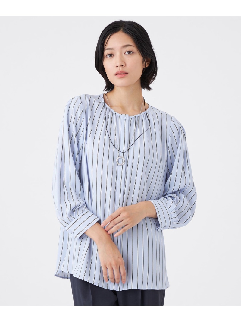 【SALE／47%OFF】【ウォッシャブル】バックサテンストライプブラウス TRANS WORK トランスワーク トップス シャツ・ブラウス ベージュ ブルー【RBA_E】【送料無料】[ Fashion]