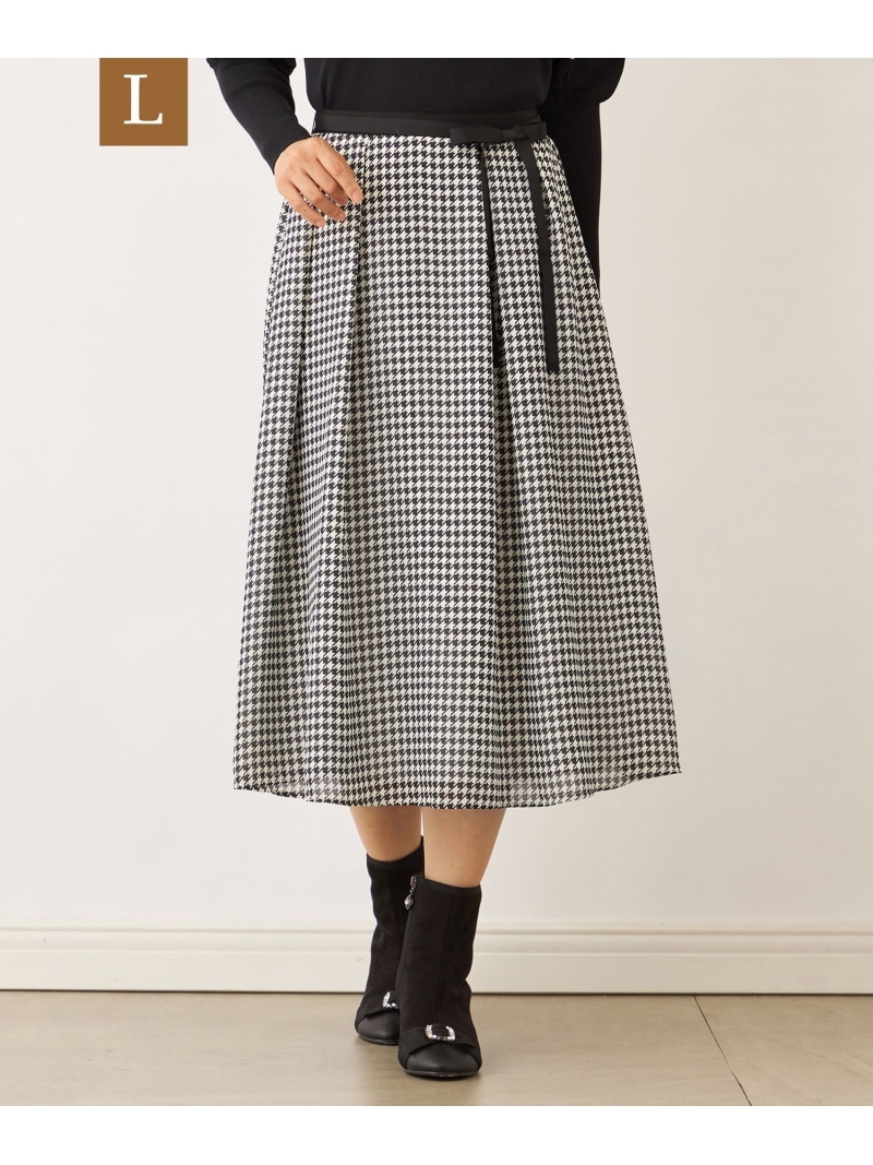 【SALE／35%OFF】【L】ジョーゼット千鳥 タックスカート TO BE CHIC サンヨー エルサイズ スカート その他のスカート ホワイト【RBA_E】【送料無料】[ Fashion]