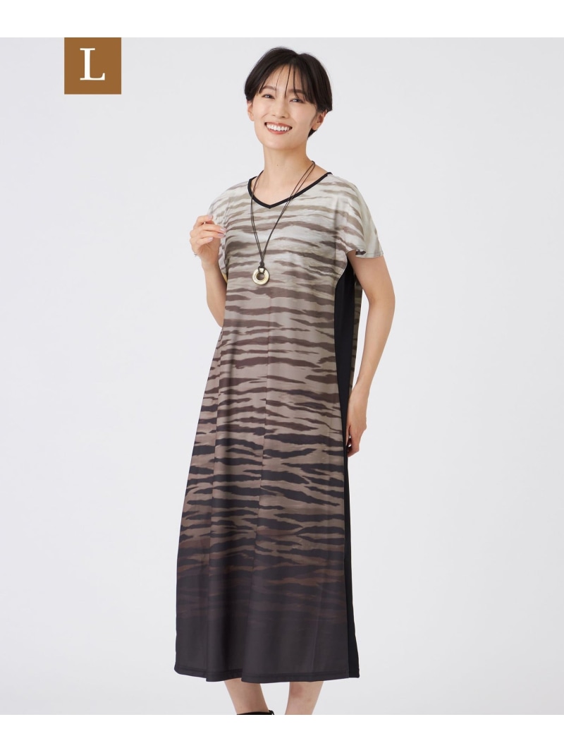 【SALE／24%OFF】【L】【接触冷感】【ウォッシャブル】グラデーションゼブラワンピース EVEX by KRIZIA サンヨー エルサイズ ワンピース・ドレス ワンピース ネイビー ブラウン【RBA_E】【送料無料】[ Fashion]