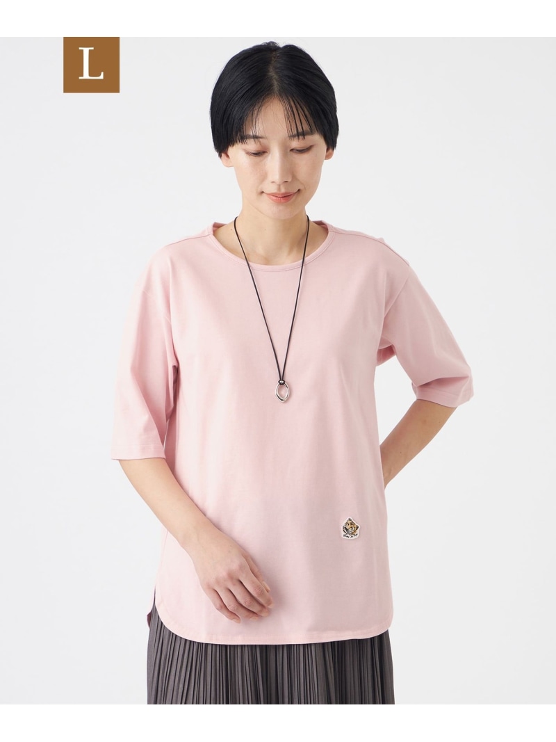 【L】【ウォッシャブル】タイガーパッチコットンカットソー EVEX by KRIZIA サンヨー エル大きさ トップス 余分の物のトップス 白いこと サクラ色【貨物輸送無料】[ Fashion]