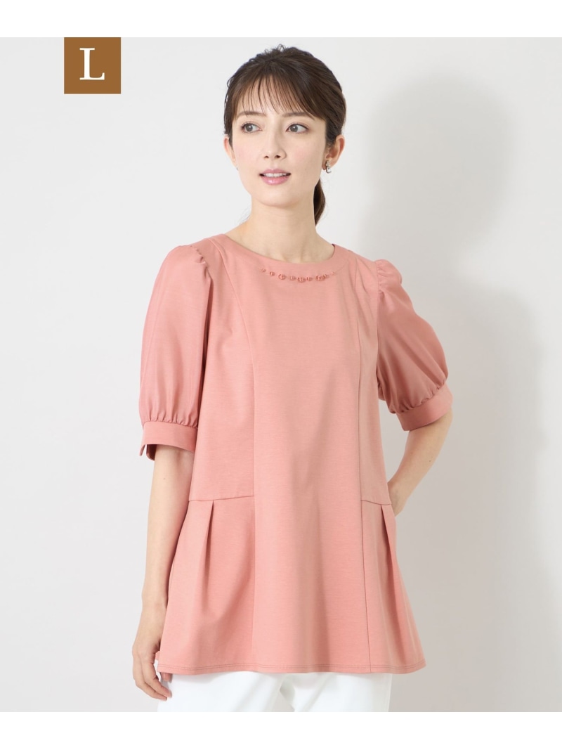 【L】フロントビジュー カットソーチュニック TO BE CHIC サンヨー エルサイズ トップス カットソー・Tシャツ ピンク ブラック ホワイト【送料無料】[ Fashion]｜SANYO SELECT