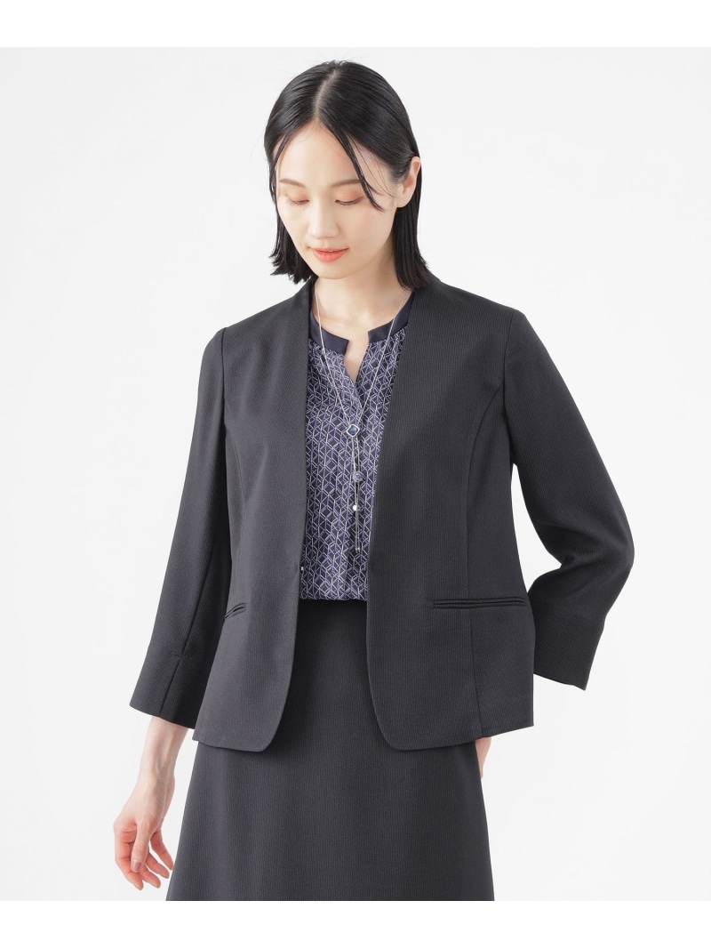 【SALE／16%OFF】【美シリーズ】【UV対策】【着用しわ軽減】【ウォッシャブル】エアリーコードレーンノーカラージャケット TRANS WORK トランスワーク ジャケット・アウター ノーカラージャケット ネイビー ホワイト グレー【RBA_E】【送料無料】[ Fashion]｜SANYO SELECT