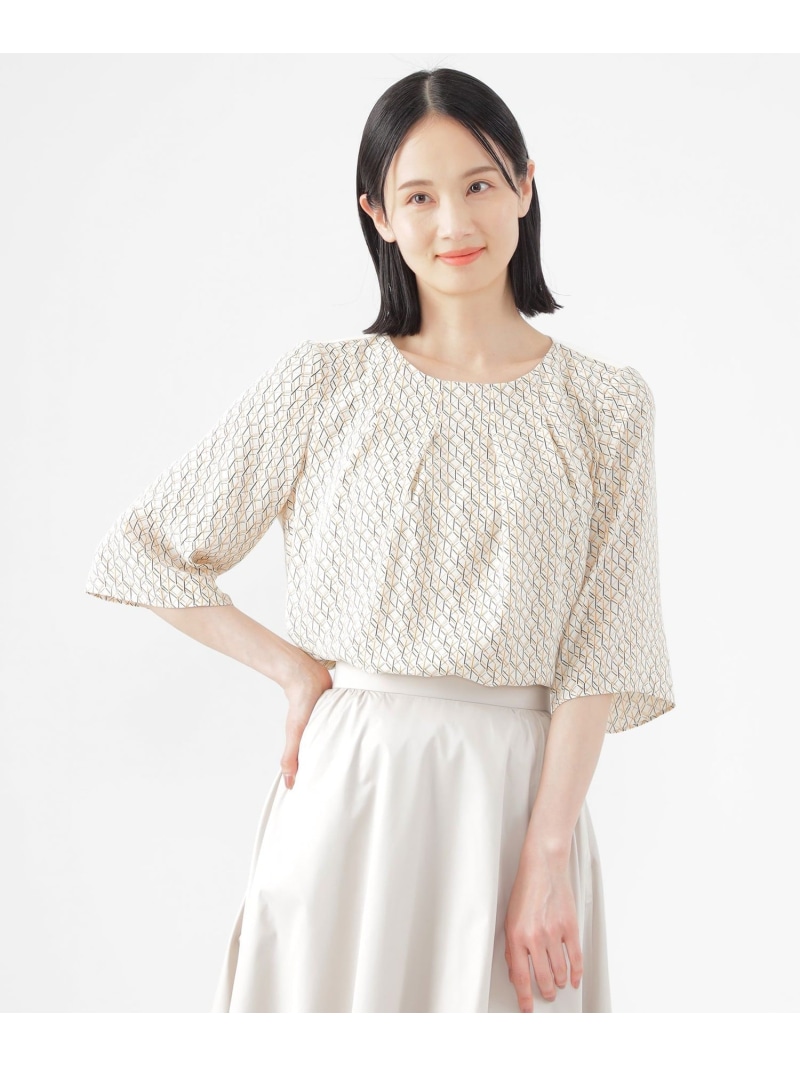 【SALE／27%OFF】【ウォッシャブル】ラインキューブプリントコンビブラウス TRANS WORK トランスワーク トップス シャツ・ブラウス ネイビー ピンク【RBA_E】【送料無料】[ Fashion]｜SANYO SELECT