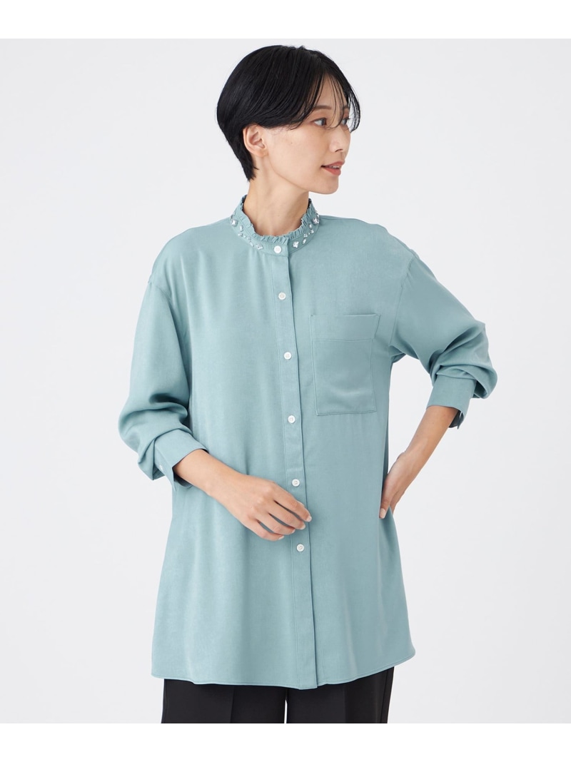 【SALE／46%OFF】【カタログ掲載】フィブリルライクサテンビジューシャツ EVEX by KRIZIA エヴェックス バイ クリツィア トップス シャツ・ブラウス ネイビー ベージュ ブルー【RBA_E】【送料無料】[ Fashion]｜SANYO SELECT
