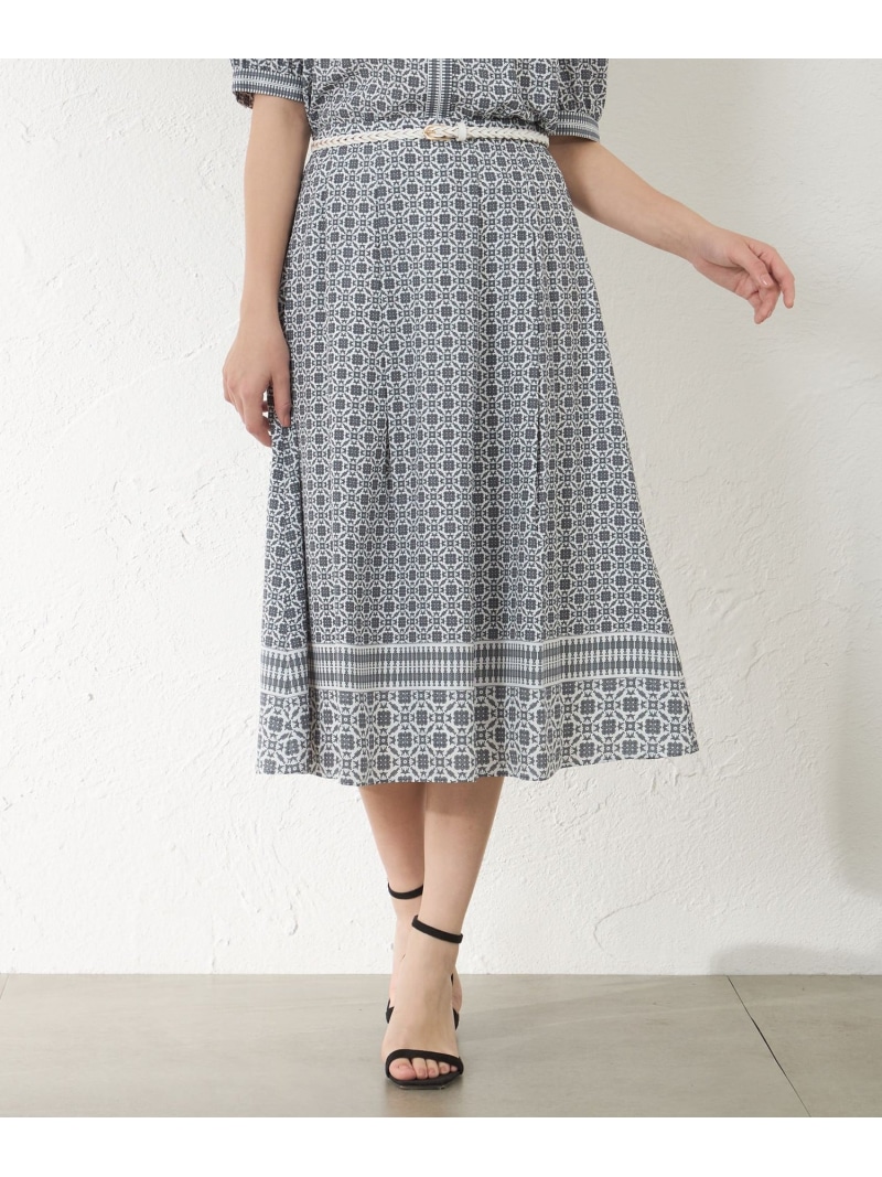 ダイヤプリント スカート AMACA アマカ スカート ロング・マキシスカート ベージュ ブルー【送料無料】[ Fashion]