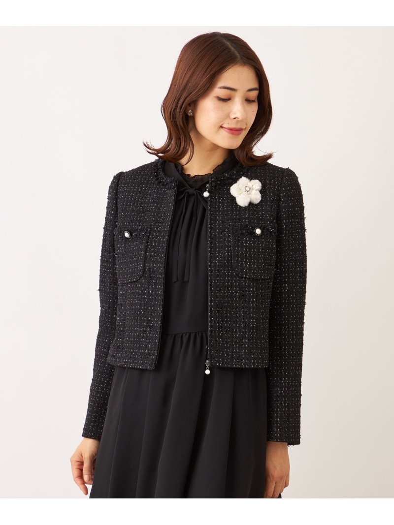 【SALE／20%OFF】リボンニットファンシー ノーカラージャケット TO BE CHIC トゥー ビー シック ジャケット・アウター ノーカラージャケット ブラック【RBA_E】【送料無料】[ Fashion]