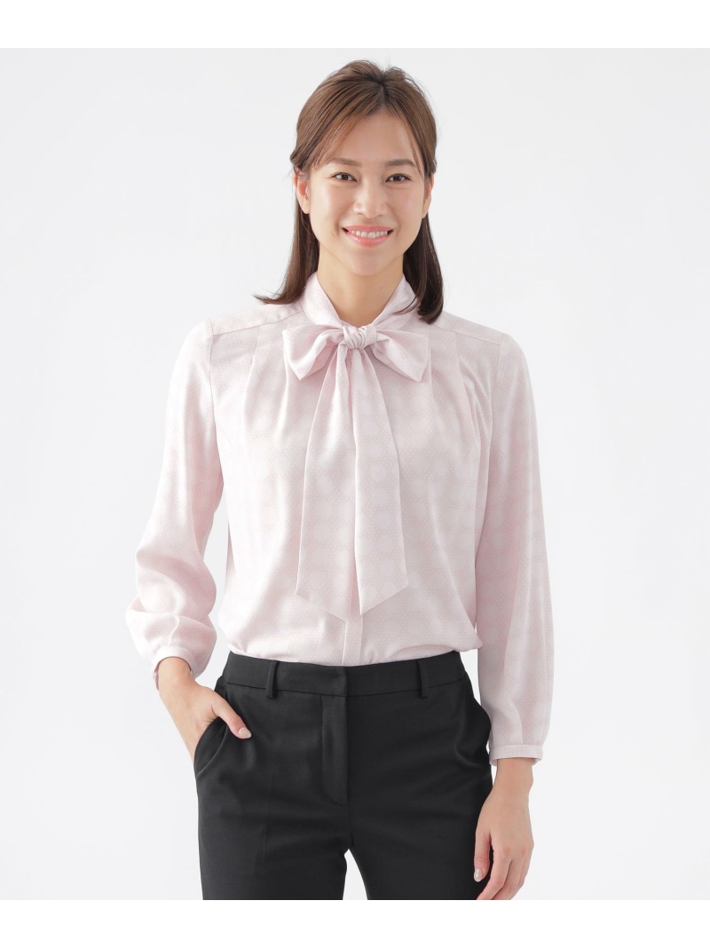 【SALE／30%OFF】【L】【ウォッシャブル】ドットオンドットプリントブラウス TRANS WORK サンヨー エルサイズ トップス シャツ・ブラウス ホワイト ピンク【RBA_E】【送料無料】[ Fashion]
