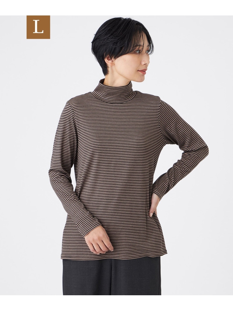 【SALE／29%OFF】【L】【ウォッシャブル】ハーフミラノリブボーダーハイネックプルオーバー EVEX by KRIZIA サンヨー エルサイズ トップス カットソー・Tシャツ ブラック ブラウン グレー【RBA_E】【送料無料】[ Fashion]