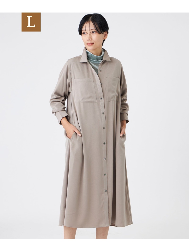 【SALE／42%OFF】【L】【マシンウォッシャブル】【放電テープ付き】フィブリルライクサテンシャツワンピース EVEX by KRIZIA サンヨー エルサイズ ワンピース・ドレス ワンピース ネイビー ベージュ【RBA_E】【送料無料】[ Fashion]｜SANYO SELECT
