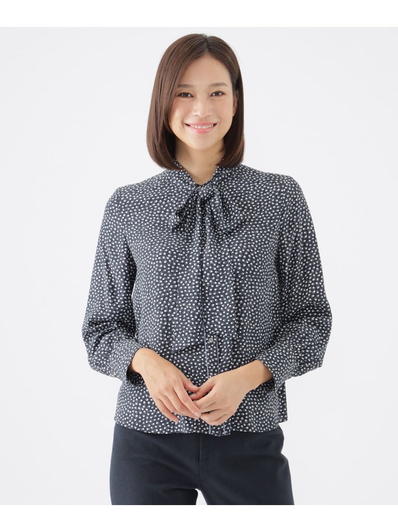 【SALE／23%OFF】【ウォッシャブル】ジオメトリックプリントブラウス TRANS WORK トランスワーク トップス シャツ・ブラウス ベージュ ネイビー【RBA_E】【送料無料】[ Fashion]