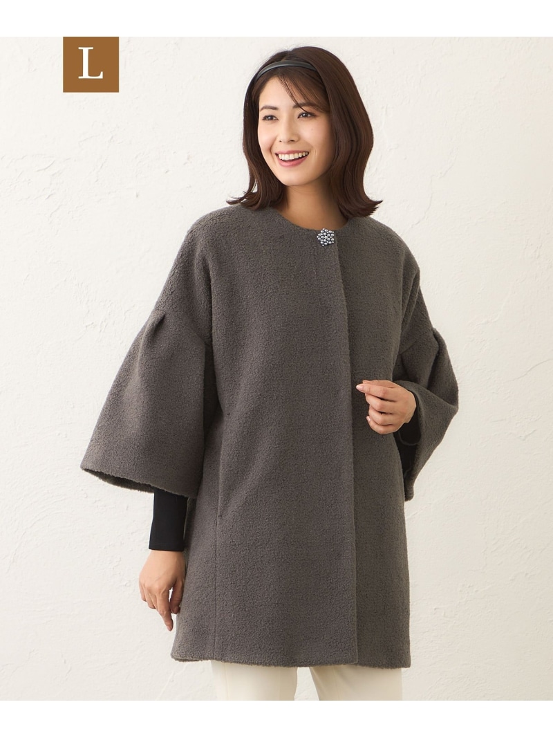 【SALE／45%OFF】【L】ベルスリーブカーリーコート TO BE CHIC サンヨー エルサイズ ジャケット・アウター その他のジャケット・アウター ベージュ グレー【RBA_E】【送料無料】[ Fashion]