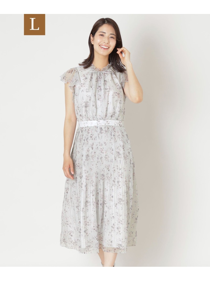 【SALE／55%OFF】【L】フラワーリボンプリント ギャザードレス TO BE CHIC サンヨー エルサイズ ワンピース・ドレス ドレス グレー ブルー【RBA_E】【送料無料】[ Fashion]｜SANYO SELECT