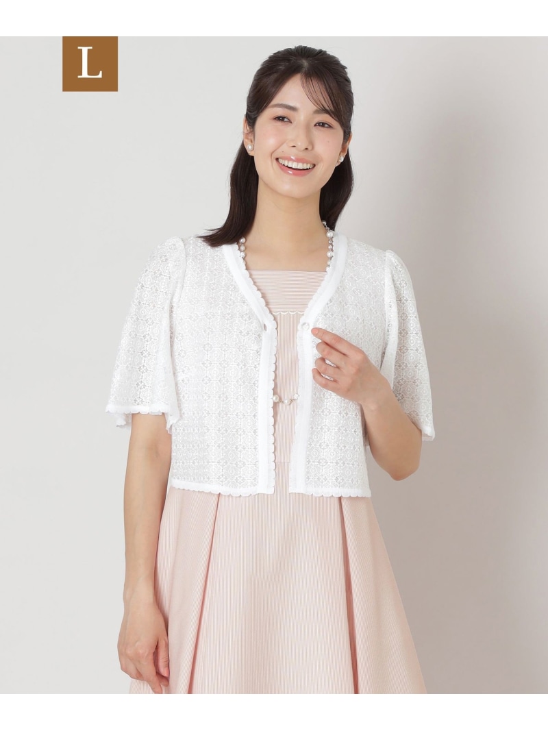 【SALE／34%OFF】【L】フラワー刺しゅうコンビ ボレロ TO BE CHIC サンヨー エルサイズ トップス その他のトップス ホワイト ネイビー【RBA_E】【送料無料】[ Fashion]
