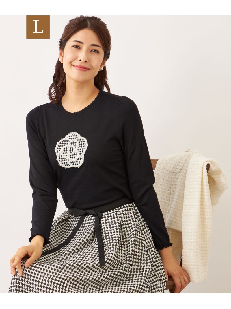 【SALE／35%OFF】千鳥カメリアモチーフ ニット TO BE CHIC サンヨー エルサイズ トップス ニット ブラック ホワイト【RBA_E】【送料無料】[ Fashion]