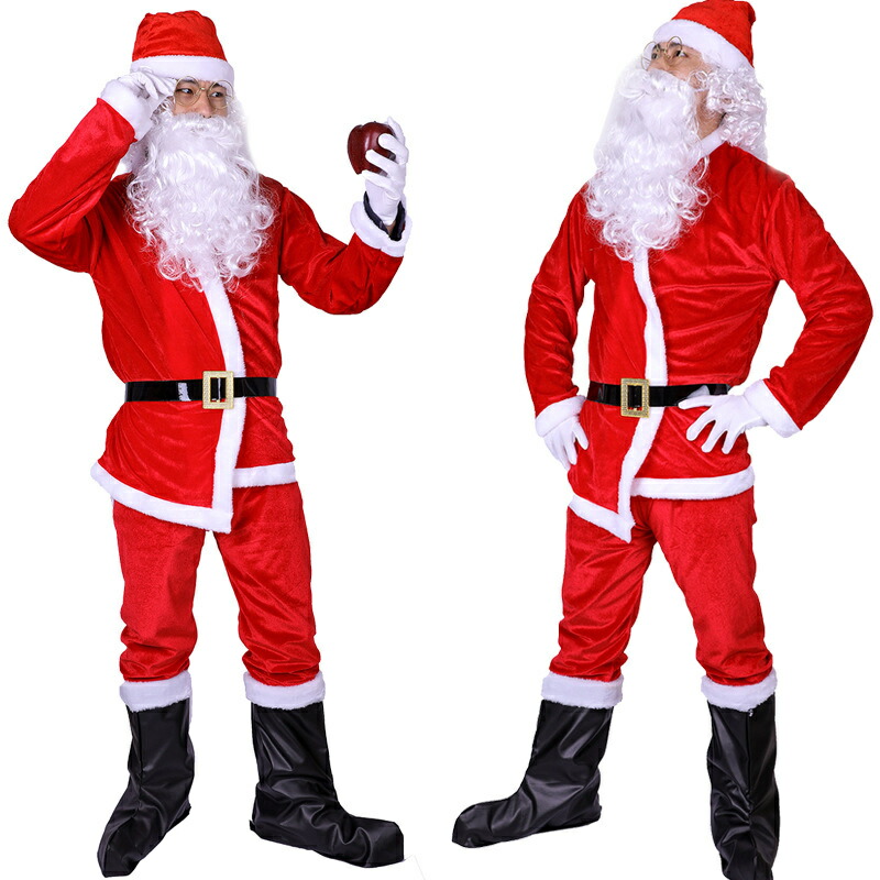 [クリスマス ] サンタ衣装 クリスマス衣装 サンタ服 サンタ衣装大人 衣装の男女 クリスマスセット 5つの基本セットがあり 帽子 ひげ 上着 帯 ズボン おまけ 靴 かつら 袋