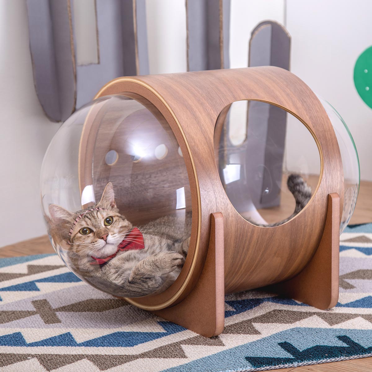 【楽天市場】my zoo 猫ハウス 猫 ベッド 木製 猫家具 ねこ ネコ かわいい おしゃれ[〈MYZOO マイズー〉宇宙船アルファ ネコ