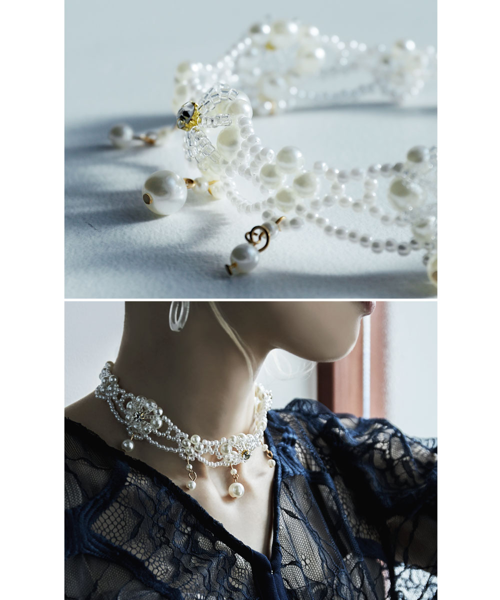 パール&ビジューフラワーチョーカー アクセ アクセサリー