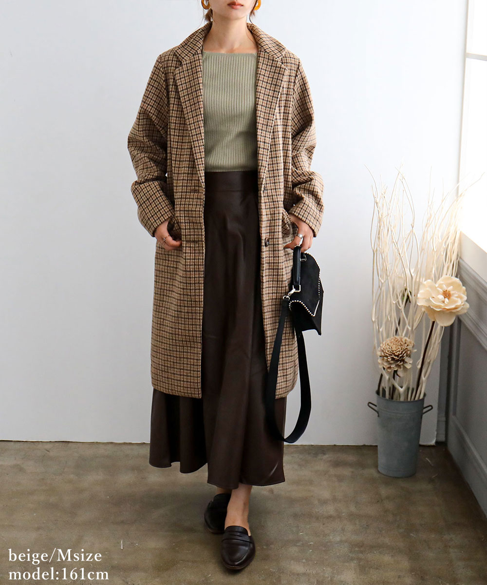 楽天市場 秋服 レディース チェスターコート ロング チェック柄コート 秋コート ロングコート ブリティッシュ コーデ ガンクラブチェック チェック柄 大人 英国風 冬コート 秋冬 アウター グレー ベージュ M L Etoll