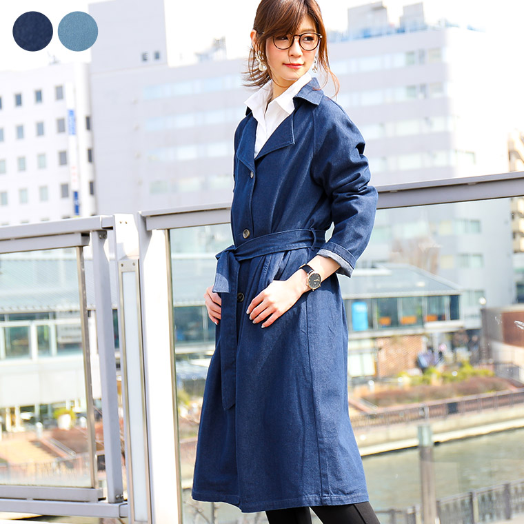 楽天市場 デニム トレンチコート ロング丈 レディース トレンチ コート オータムコート 秋コート 秋 アウター 秋服 秋物 デニムコート デニムジャケット ロングコート リボンベルト付 ゆったり 無地 羽織り 薄手 大人カジュアル かわいい ネイビー Fashionletter Etoll