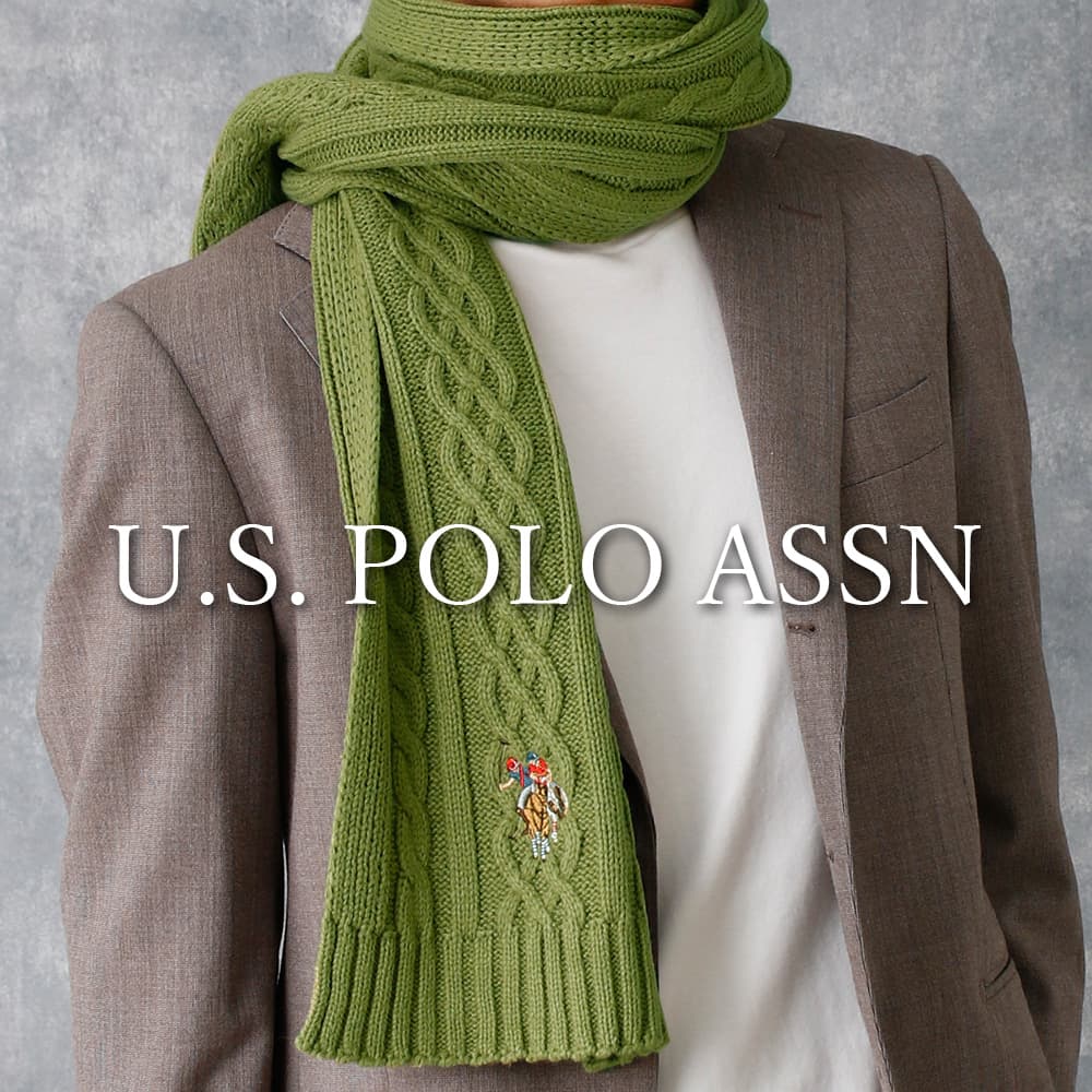 U.S. POLO ASSN. メンズ マフラー ケーブルニット ブランド ユーエスポロアッスン ケーブル編み ケーブルニットマフラー あたたかい ユニセックス 男性 女性 アクリル ビジネス プレゼント ギフト クリスマス ラッピング