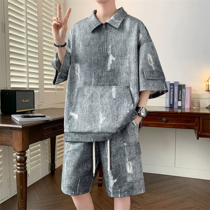 セットアップ メンズ ハーフジップ ポロシャツ 上下セット 半袖 ショートパンツ 夏服 ルーズフィット ストリート カジュアル ポケット付き ゆったり 2点セット 夏新作 4,837円