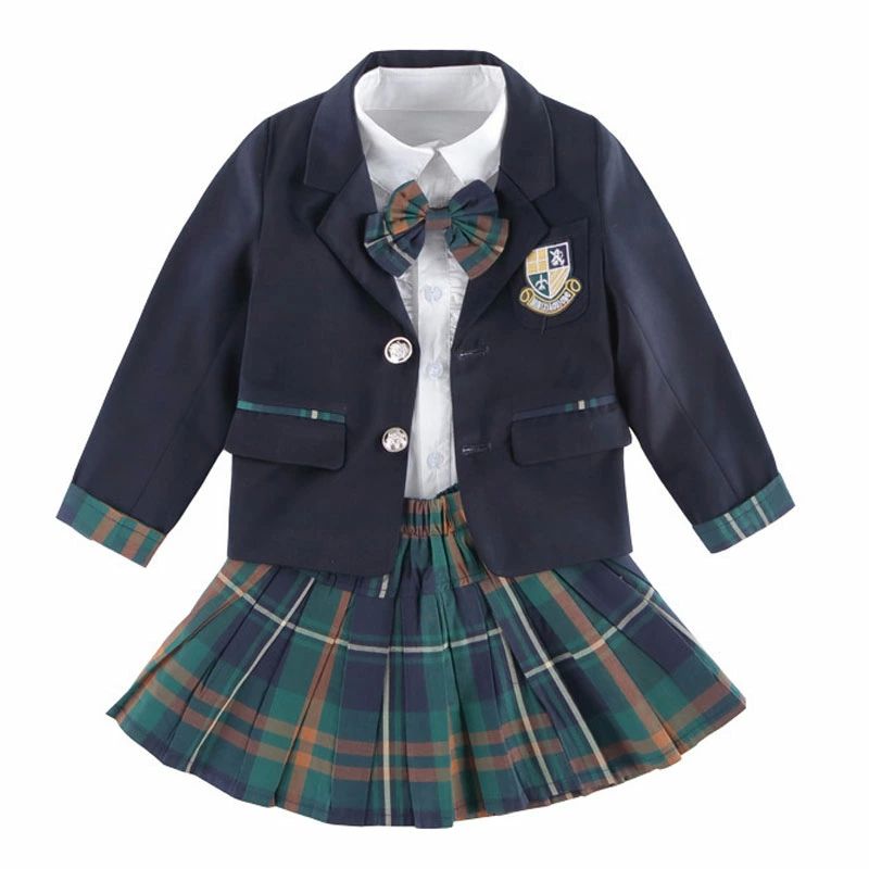 キッズ スーツ 女の子 5点セット ジャケット スカート シャツ 蝶ネクタイ チェック柄 フォーマル スーツ 入学式 卒業式 卒園式 入園式 子供服 制服 受験 面接 キッズ フォーマル 小学生 女子高生 男子 男児100cm 110 120 130 140 150 160 170 180cmピアノ 発表会 ネイビー
