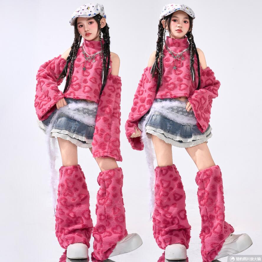 女の子 ジャズダンス 衣装 女の子 秋冬 ジャズ ヒップホップ ダンス 演出服 もこもこ ベスト デニムスカート 女の子 jazz hiphop ダンス衣装 チアダンス チア ガールズ ステージ衣装