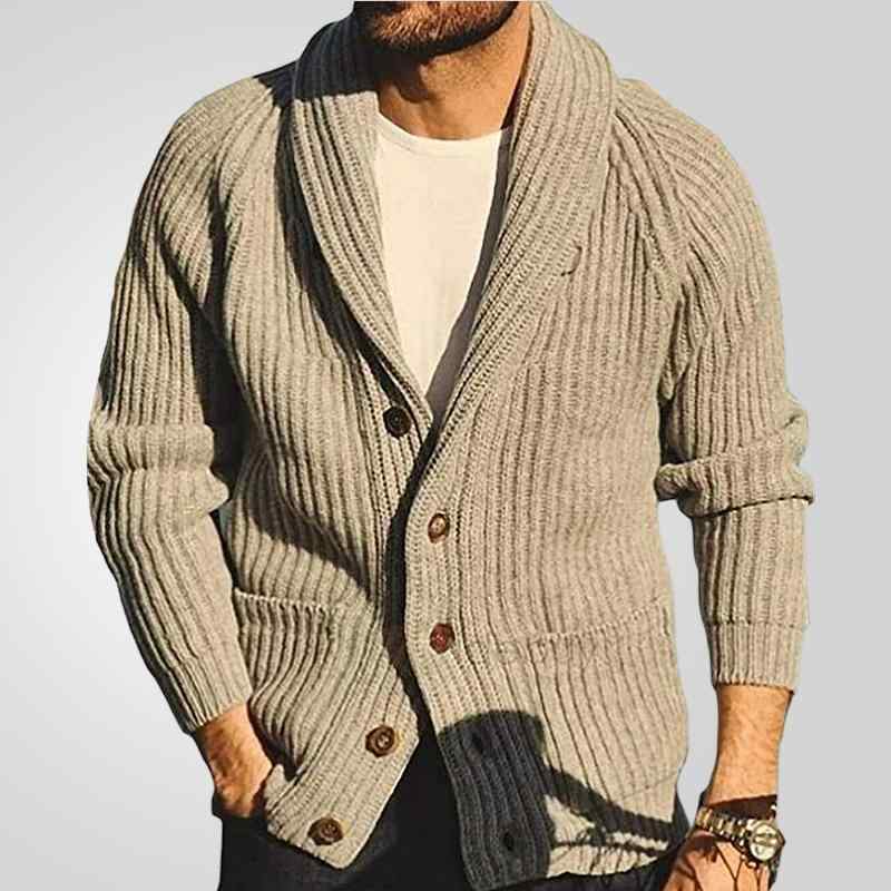 ニット メンズ 男性用 レトロ カーディガン 襟付き 長袖 薄手 普段使い リブ裾 カシミヤタッチ 秋 冬