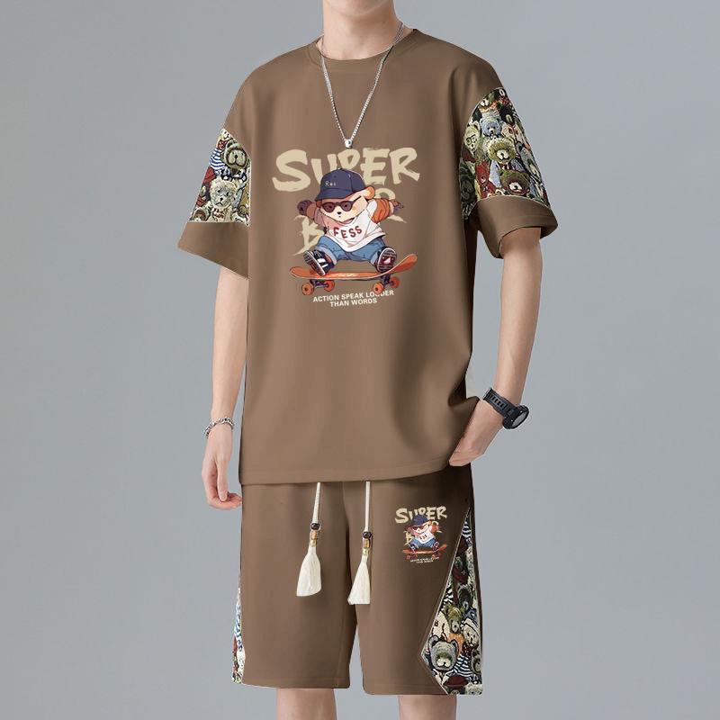 セットアップ ワッフル 切り替え 半袖Tシャツ ショートパンツ 上下セット ゆったり ビッグサイズ ルーズ カジュアル スポーツ 夏 ポリエステル 4,550円