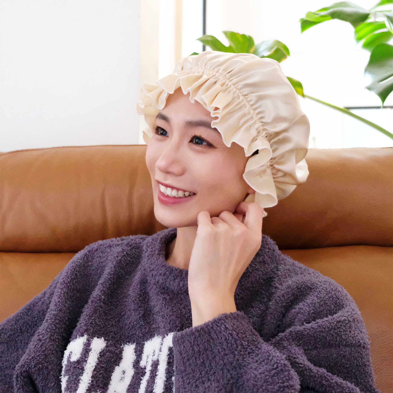 ナイトキャップ ベージュ ヘアケア 保湿 ヘアキャップ 産後 美髪 髪質改善