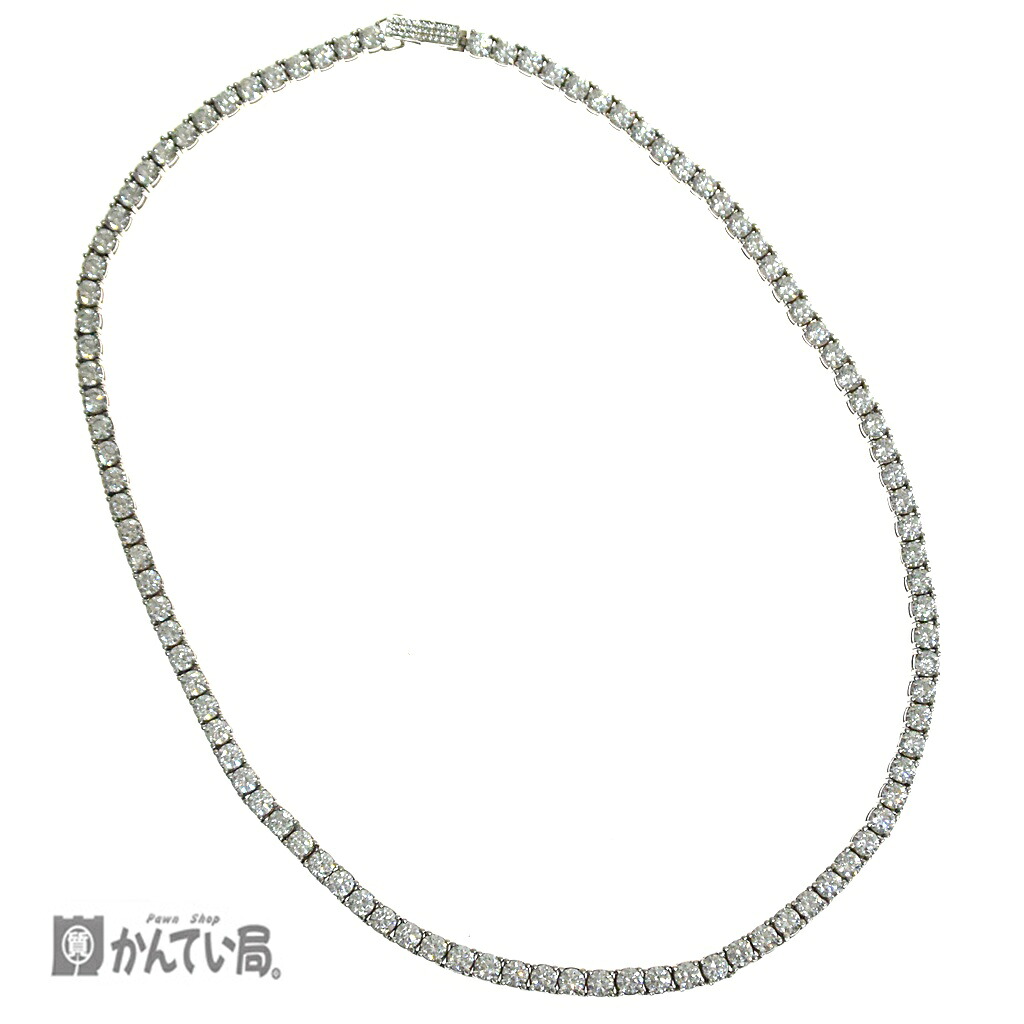 テニスチェーン ネックレス シルバー 925 全長:約45cm キラキラ ゴージャス アクセサリー ブリンブリン 男女兼用 クリックポスト発送 【中古】