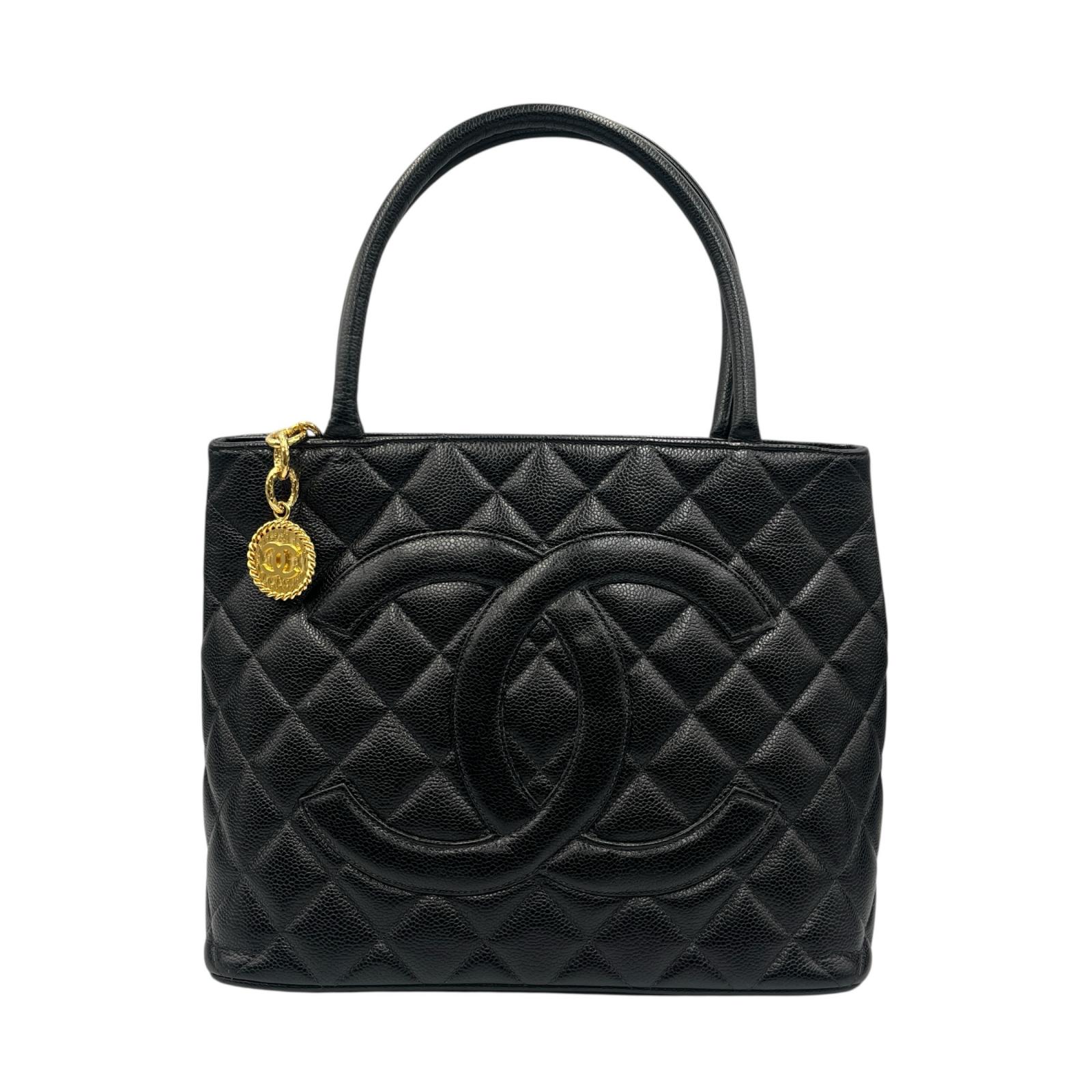 シャネル CHANEL トートバッグ 復刻トート ゴールド金具 マットキャビアスキン ブラック レディース