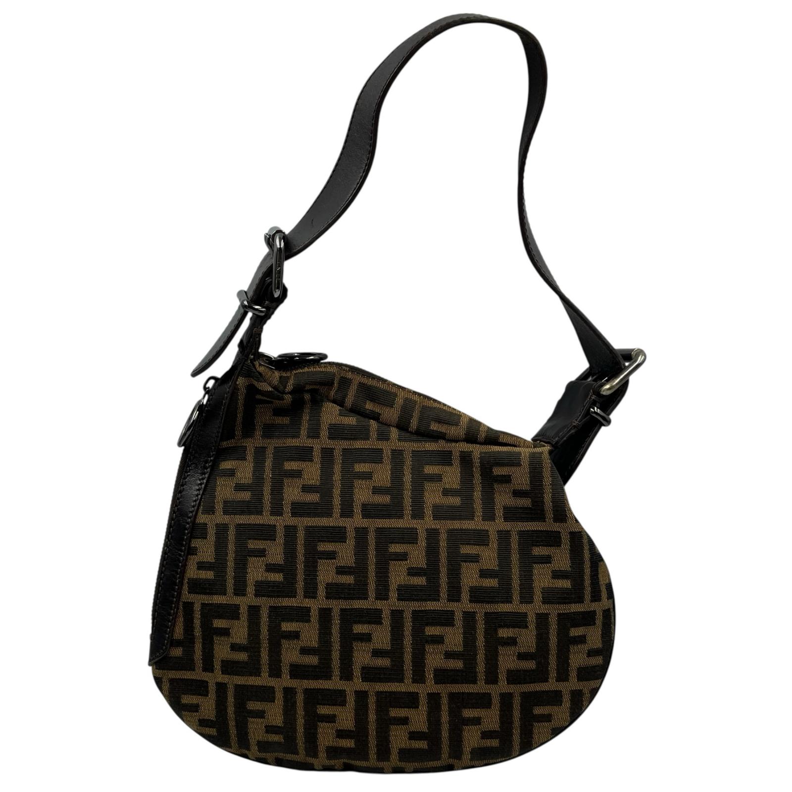 フェンディ FENDI ショルダーバッグ ズッカ柄 ブラックメタル金具 8BR128 キャンバス/レザー ブラウン×ブラック レディース