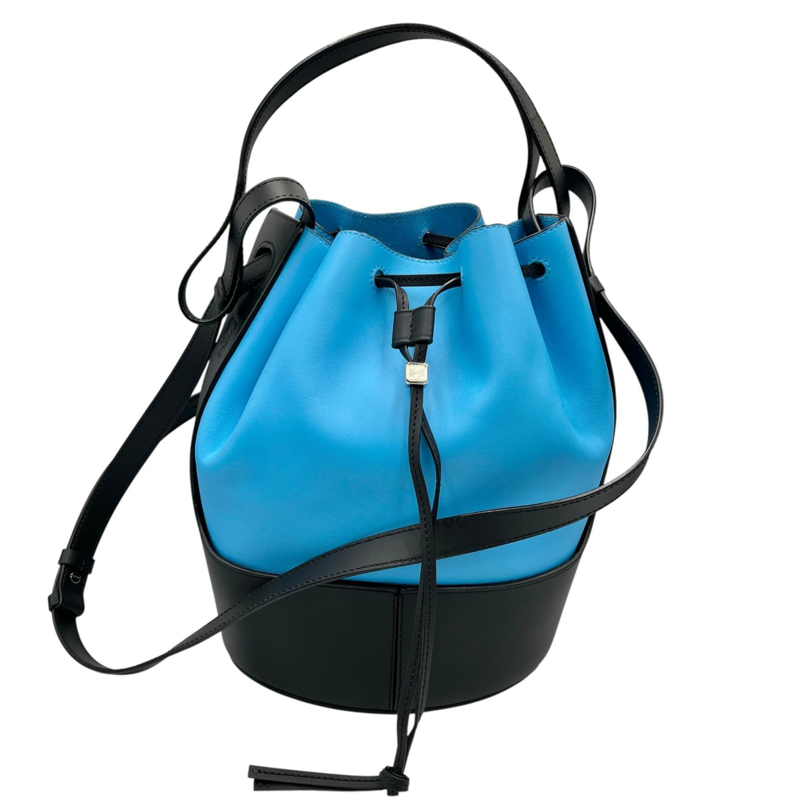 ロエベ LOEWE ショルダーバッグ バルーン 326.76AC30 レザー ライトブルー ブラック レディース
