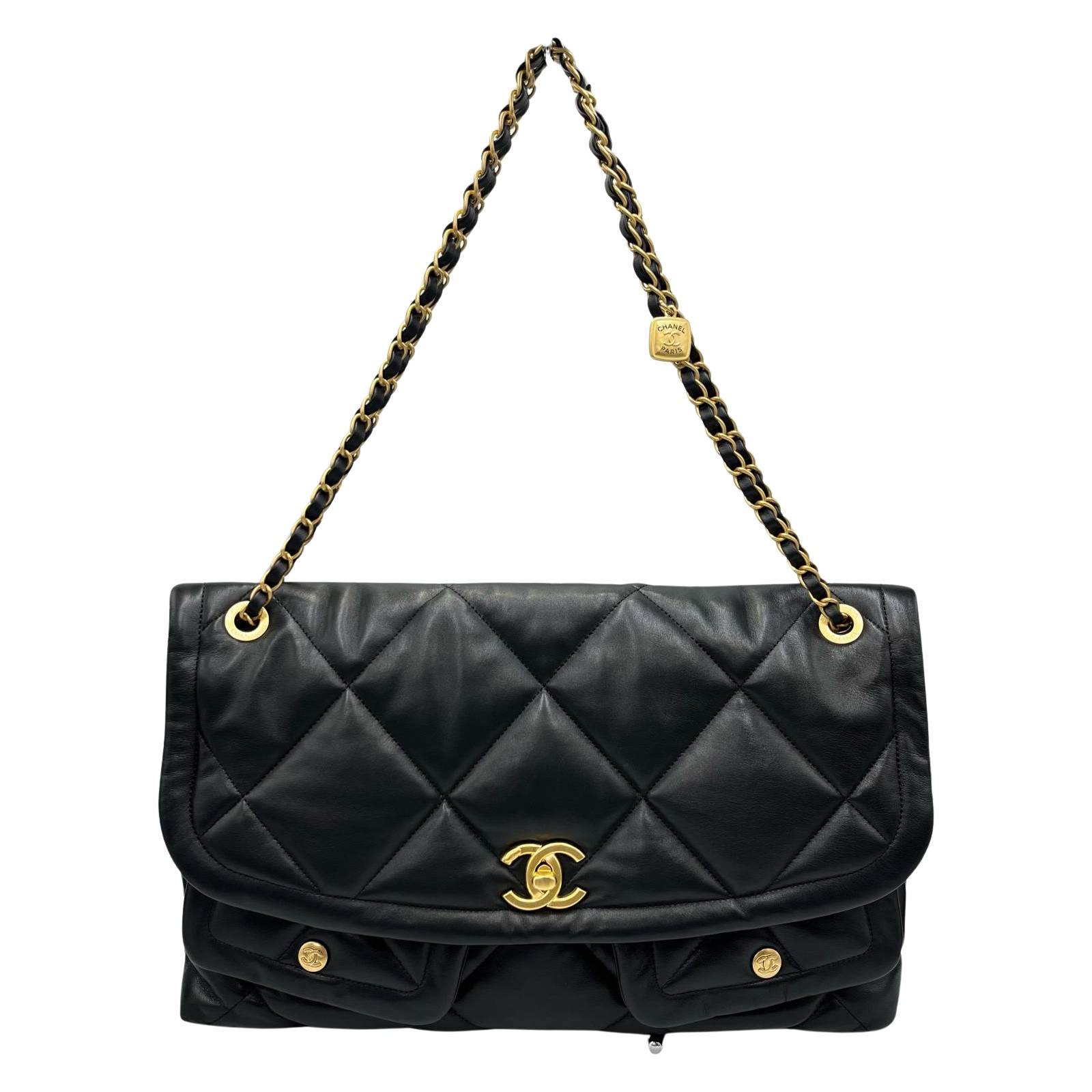 シャネル CHANEL ハンドバッグ マキシ ラムスキン ブラック レディース