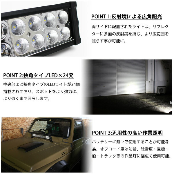 楽天市場 Led ライトバー 1w ワークライト lm 12v 24v 作業灯 補助灯 オフロード 防水 汎用 フォークリフト Suv Utv バギー トラック 車 船舶 照明 Sasuke Project