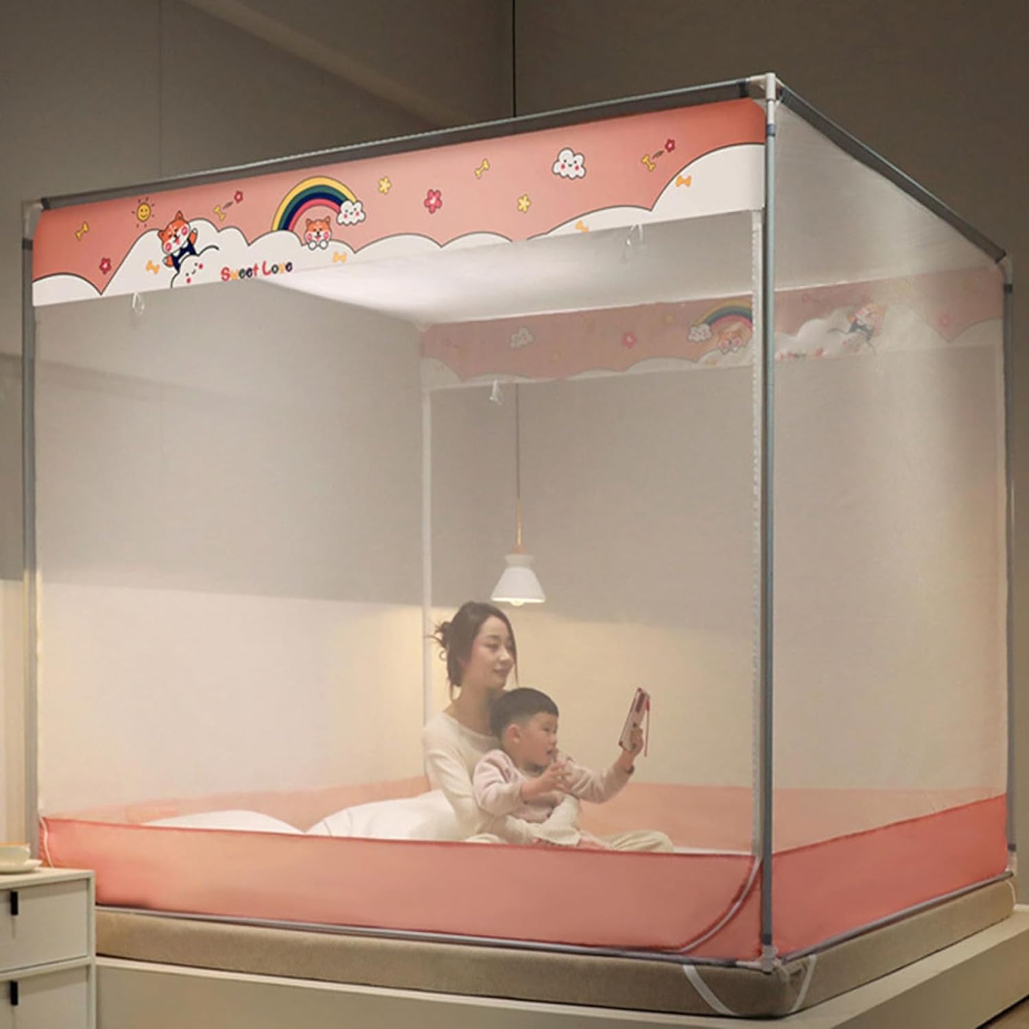 ワンタッチ蚊帳 180*200*170cm 虫/蚊よけ 組み立て簡単 子供 大人 テント式 蚊対策 ムカデ対策 通気性よい 収納袋付き 旅行 3秒組み立て 密度が高い スクエア蚊帳 アウトドア 持ち運｜サステナライフ