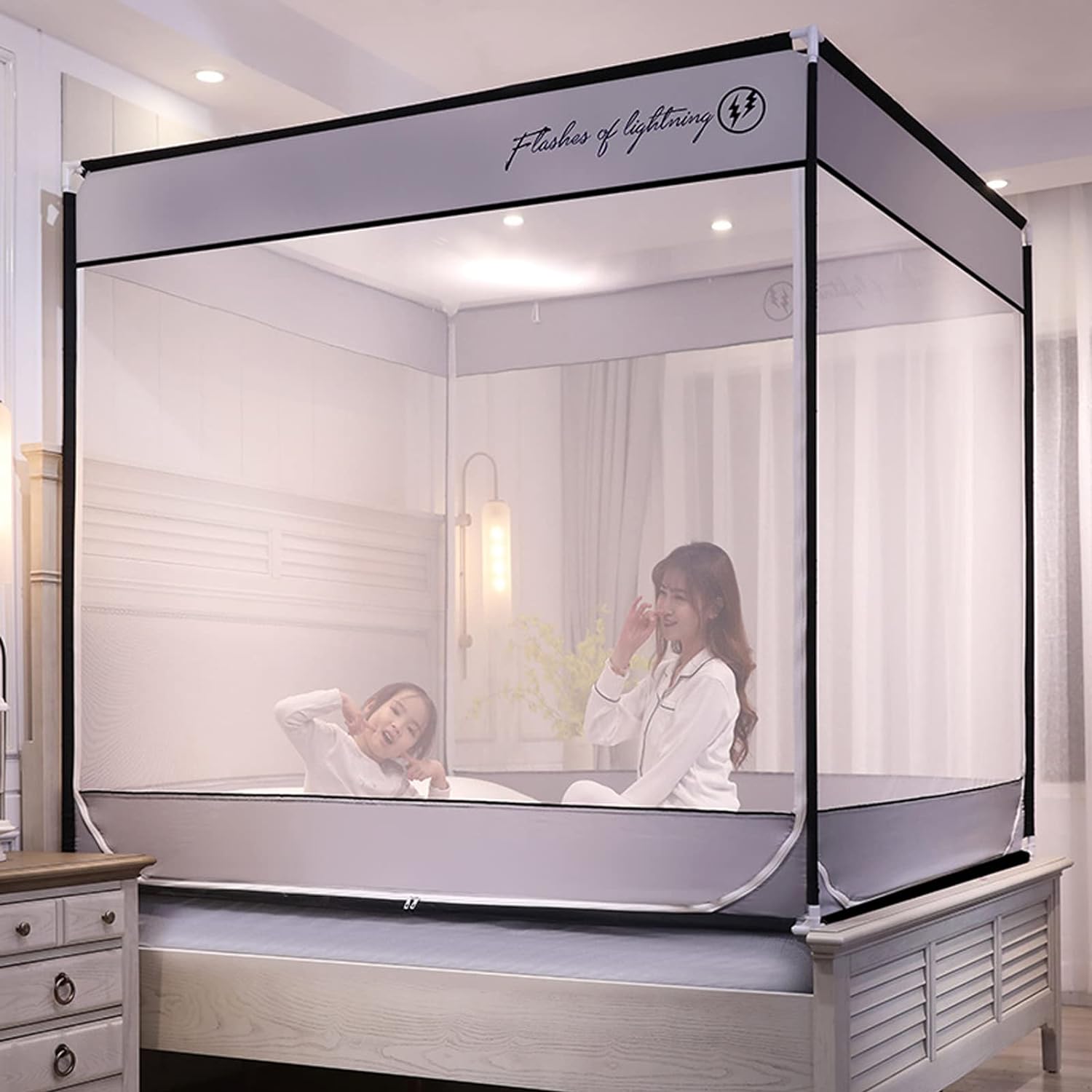 蚊帳 折りたたみ式 モスキートネット 転落防止 圧迫感なし 安心寝る 蚊よけ 虫除け 夏 蚊/ムカデ対策 全方位ガード テント式 キャンプ式 レース ベッド 大人/子供兼用 持ち運べる 通気|サステナライフ