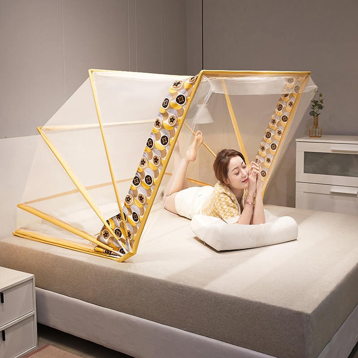 ベッド用蚊帳、トラベル蚊帳、シングル/キングサイズベッド用ポータブル折りたたみ式ポップアップ蚊帳キャノピーベッドルーム昆虫フライスクリーン(F 160*190*98cm)|サステナライフ